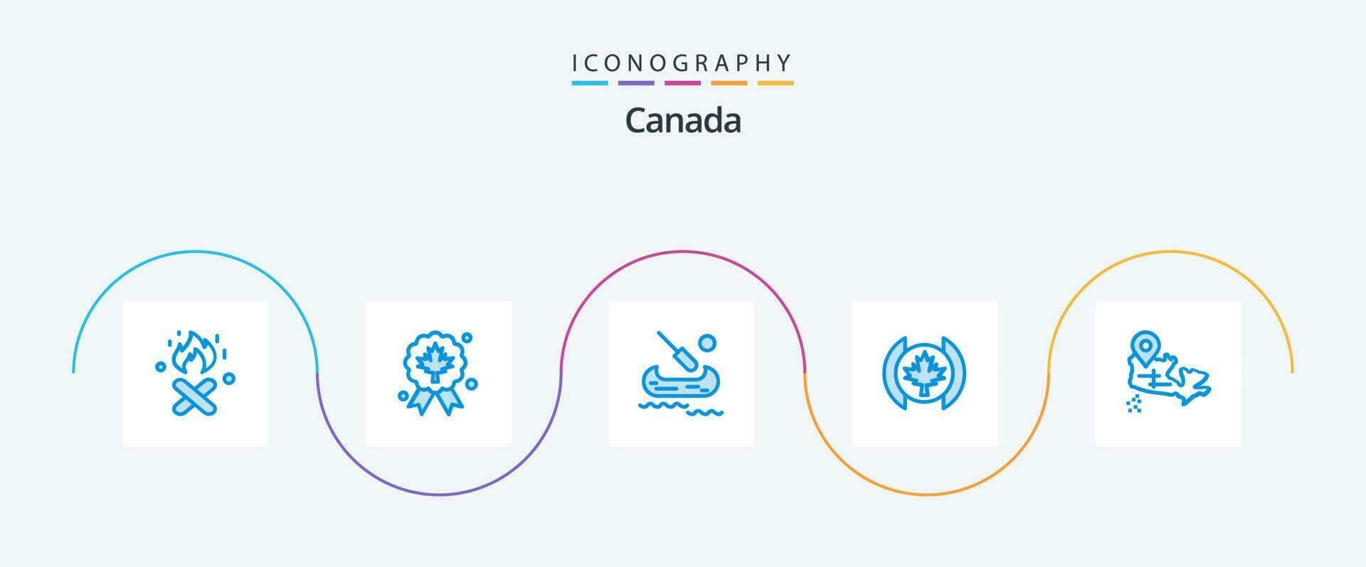 Canadá azul 5 ícone pacote Incluindo . localização. caiaque. mapa. árvore vetor