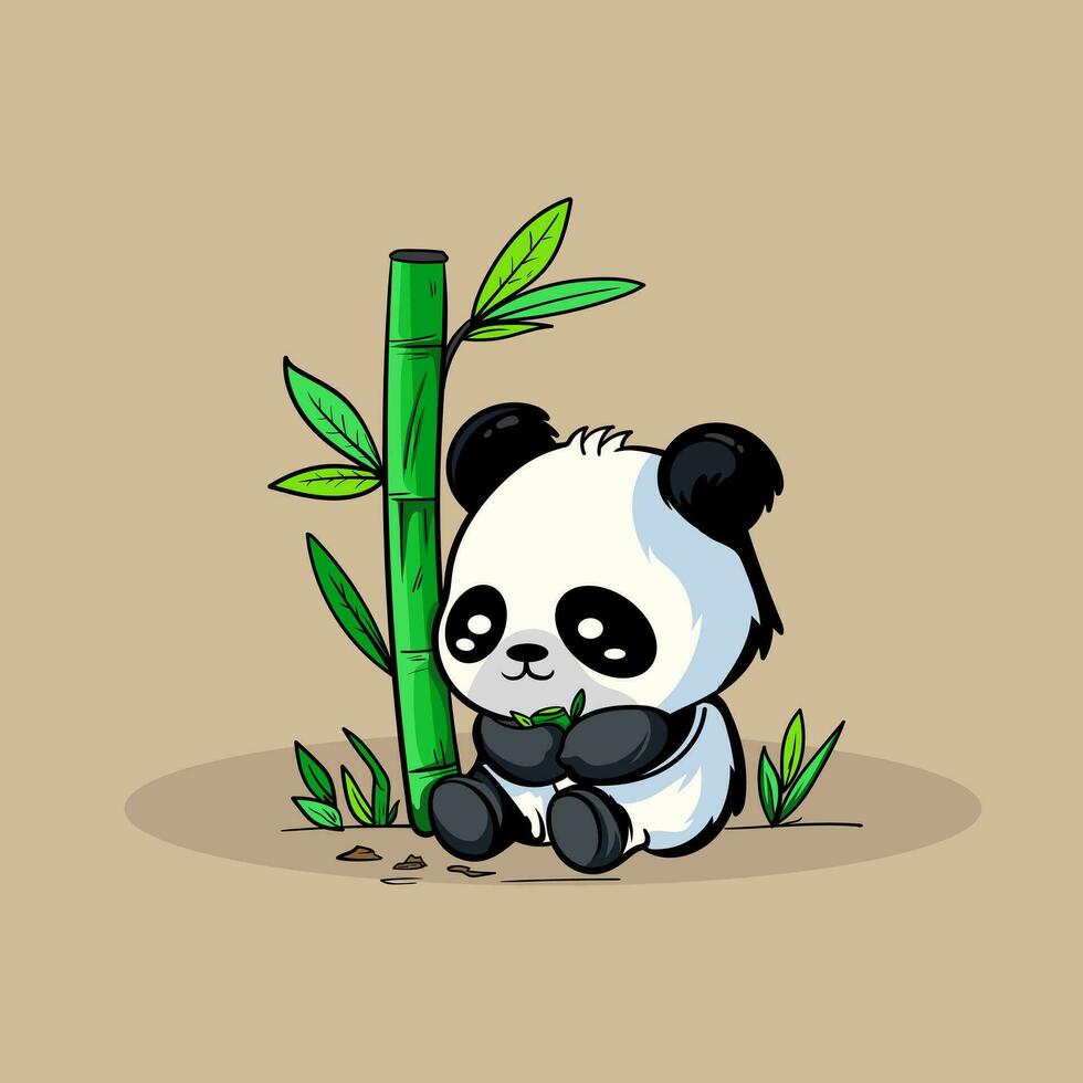 fofa bebê panda comer bambu vetor ícone ilustração. panda mascote desenho animado personagem. animal ícone conceito branco isolado. plano desenho animado estilo adequado para rede aterrissagem página, bandeira, folheto, adesivo, cartão
