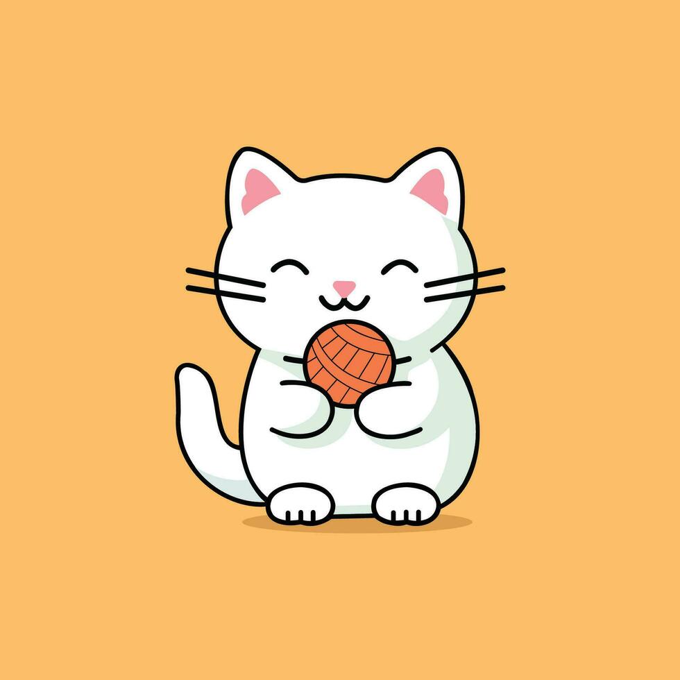 vetor fofa gato jogando fio bola, desenho animado vetor ícone ilustração