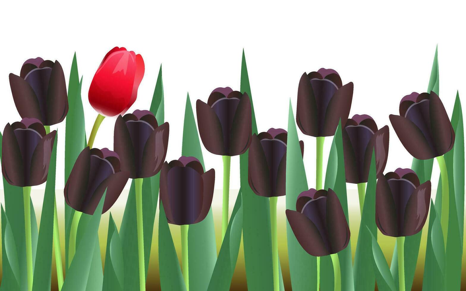 Sombrio roxa tulipas em uma branco horizontal fundo. floral cartão para a Primavera feriado com cópia de espaço. não estar receoso para ficar de pé Fora e estar diferente. vetor. vetor