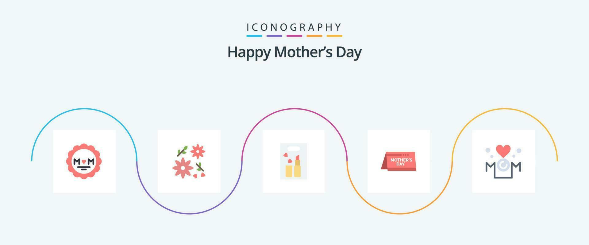 feliz mães dia plano 5 ícone pacote Incluindo inscrição. mãe. beleza. tempo. dia vetor