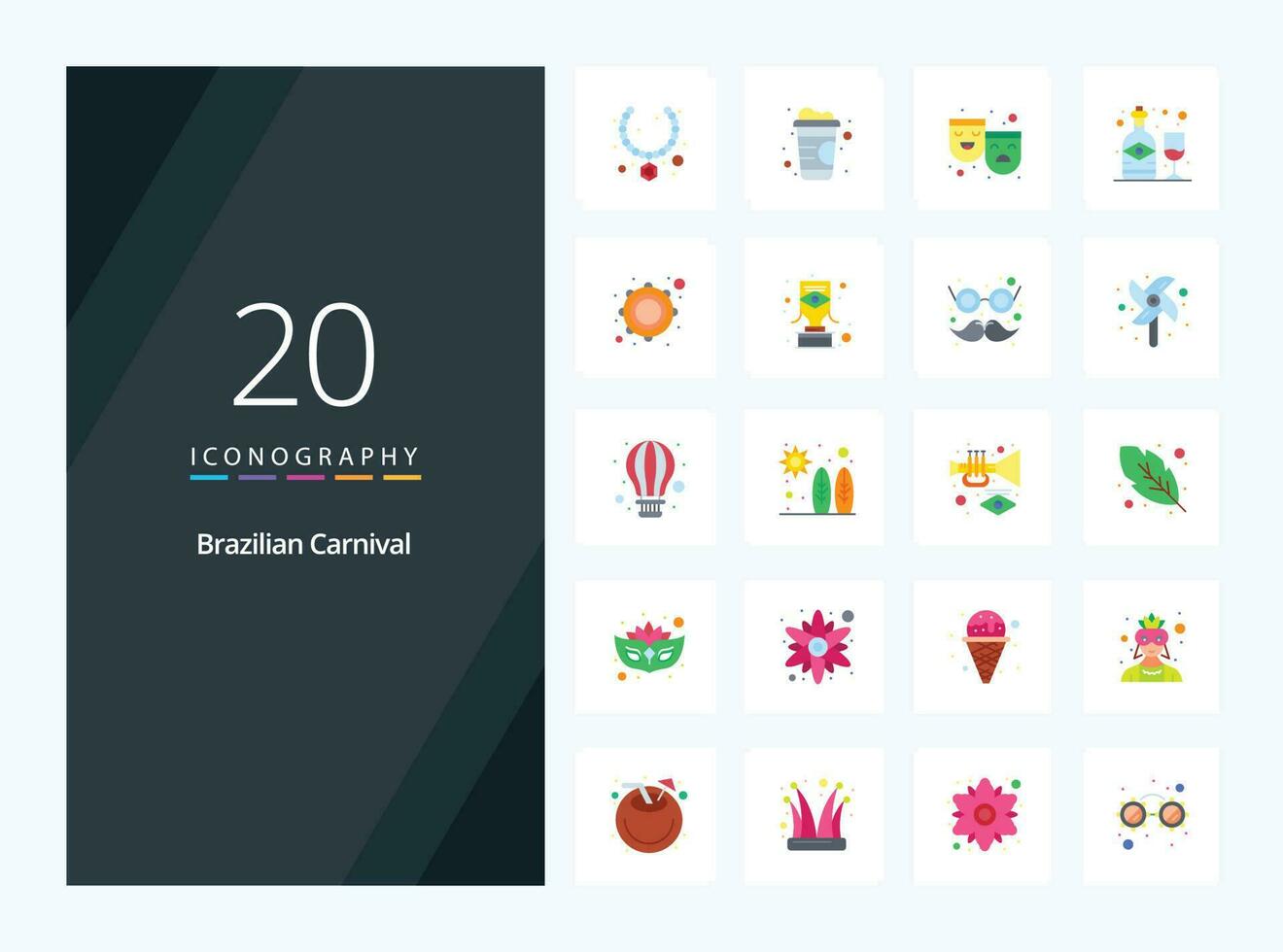 20 ícone de cor lisa do carnaval brasileiro para apresentação vetor