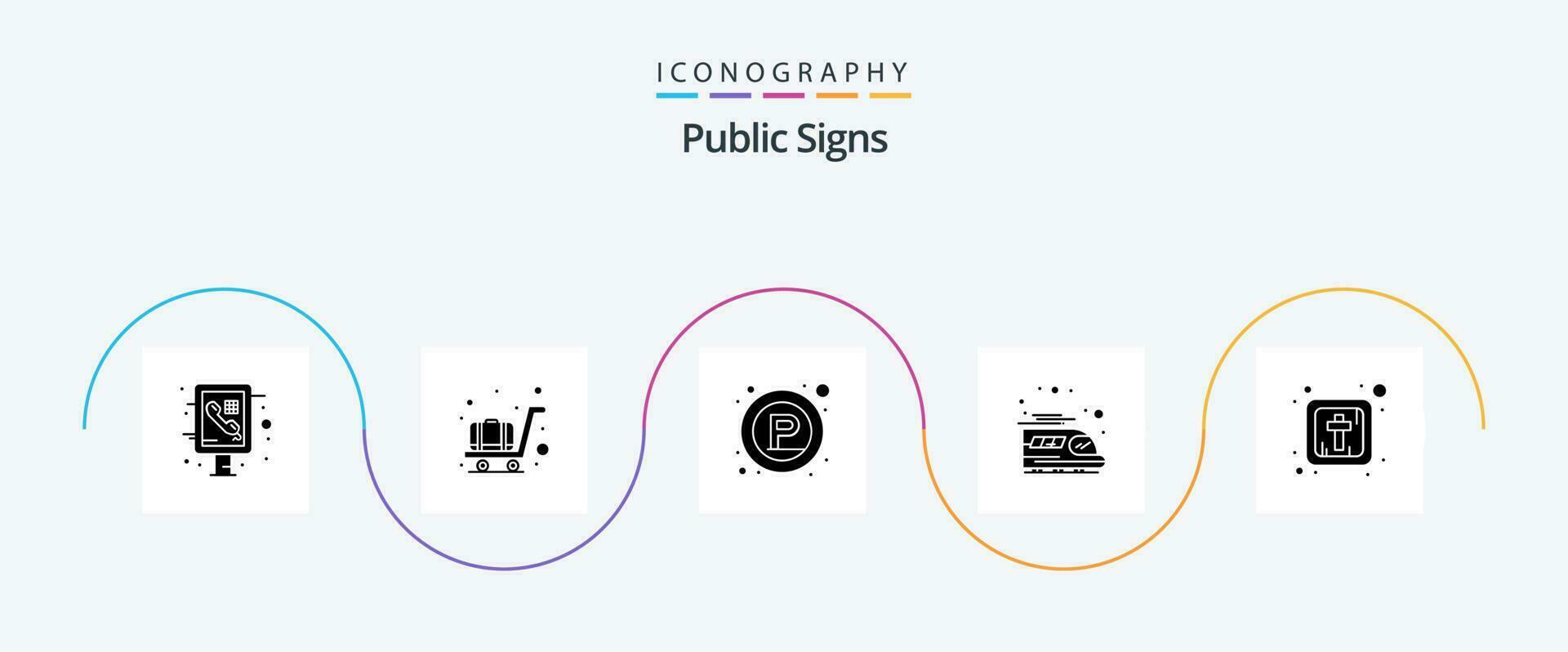 público sinais glifo 5 ícone pacote Incluindo . Cruz. sinais. cristandade. trem vetor
