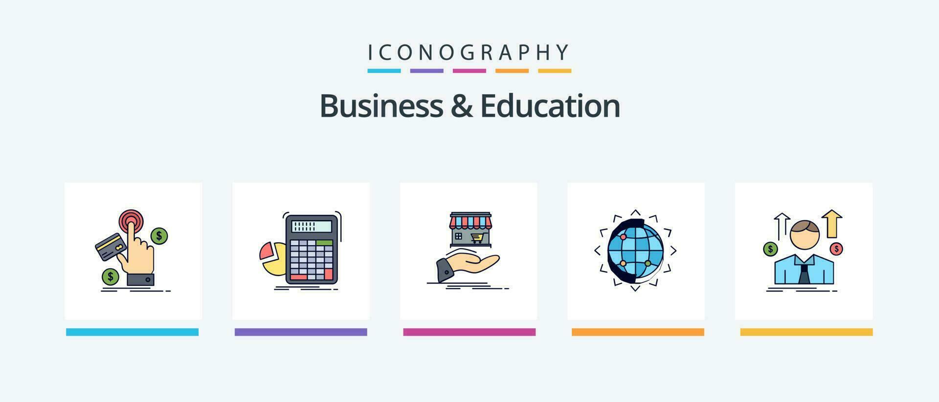 o negócio e Educação linha preenchidas 5 ícone pacote Incluindo negócios. contrato. imprimir. dólar. dinheiro. criativo ícones Projeto vetor