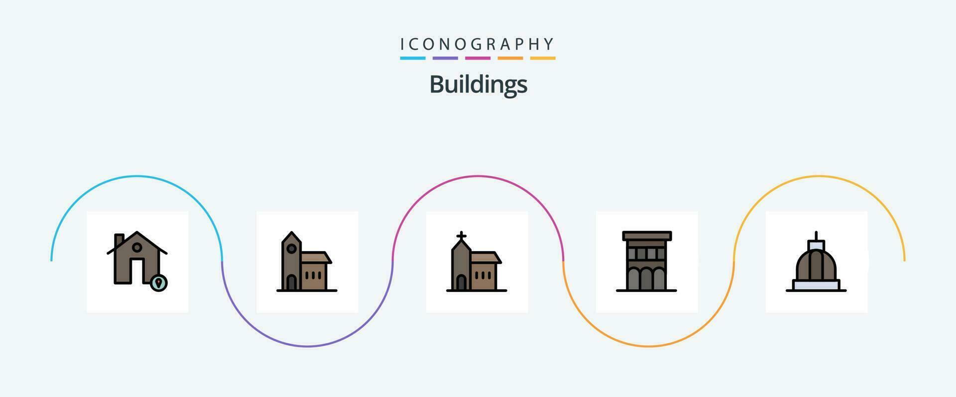 edifícios linha preenchidas plano 5 ícone pacote Incluindo prédio. arquitetura. histórico. residência. casa vetor