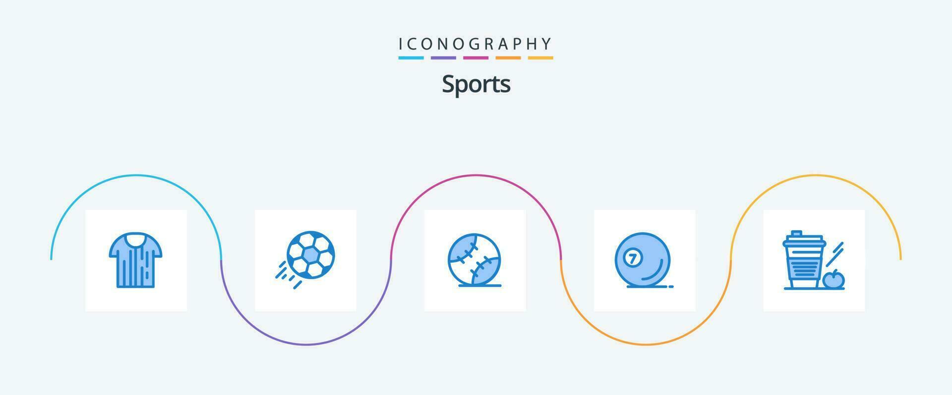 Esportes azul 5 ícone pacote Incluindo piscina bola. sinuca. chute. jogo. esporte vetor