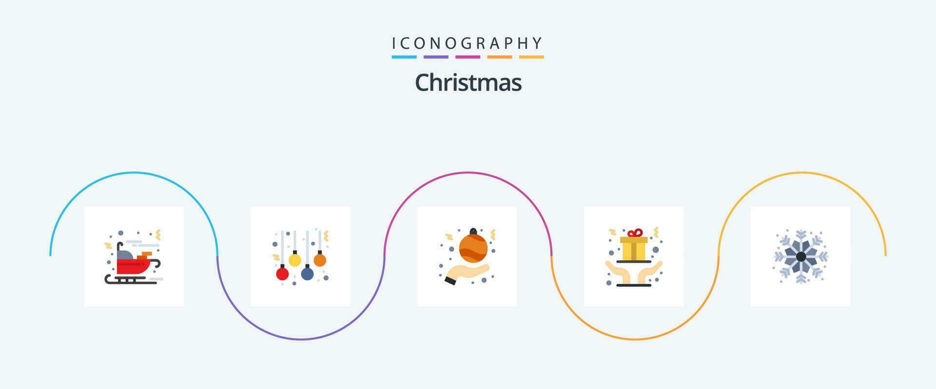 Natal plano 5 ícone pacote Incluindo floco de neve. presente. bola. presente. mãos vetor