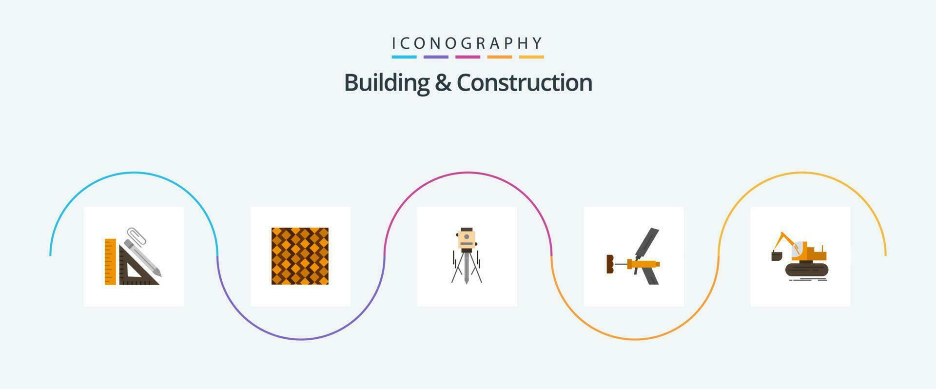 construção e construção plano 5 ícone pacote Incluindo ferramenta. construção. laje. prédio. parede vetor