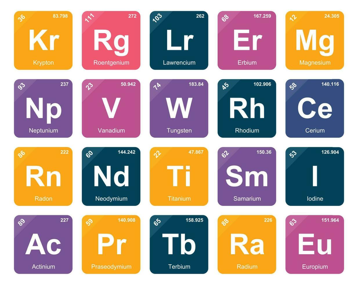 20 tabela periódica do design do pacote de ícones de elementos vetor