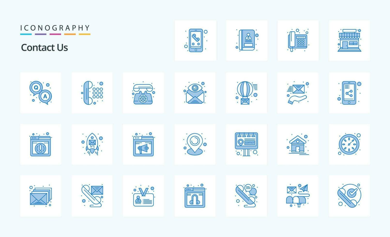 25 entre em contato conosco pacote de ícones azul vetor