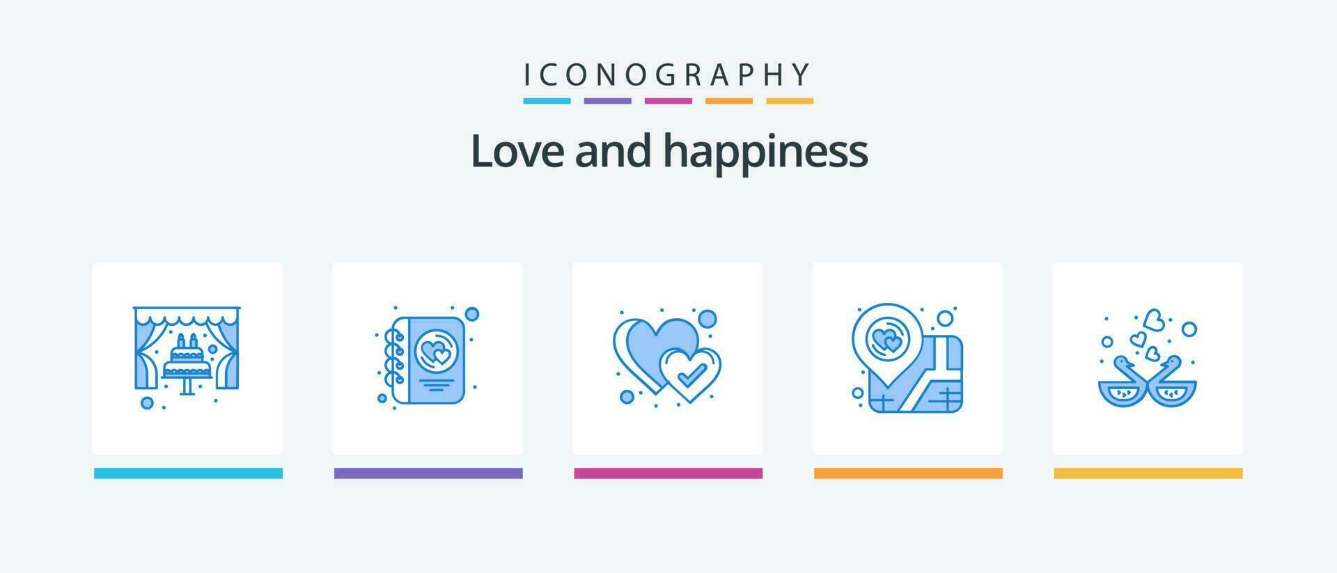 amor azul 5 ícone pacote Incluindo pato. animal. favorito. mapa. amar. criativo ícones Projeto vetor