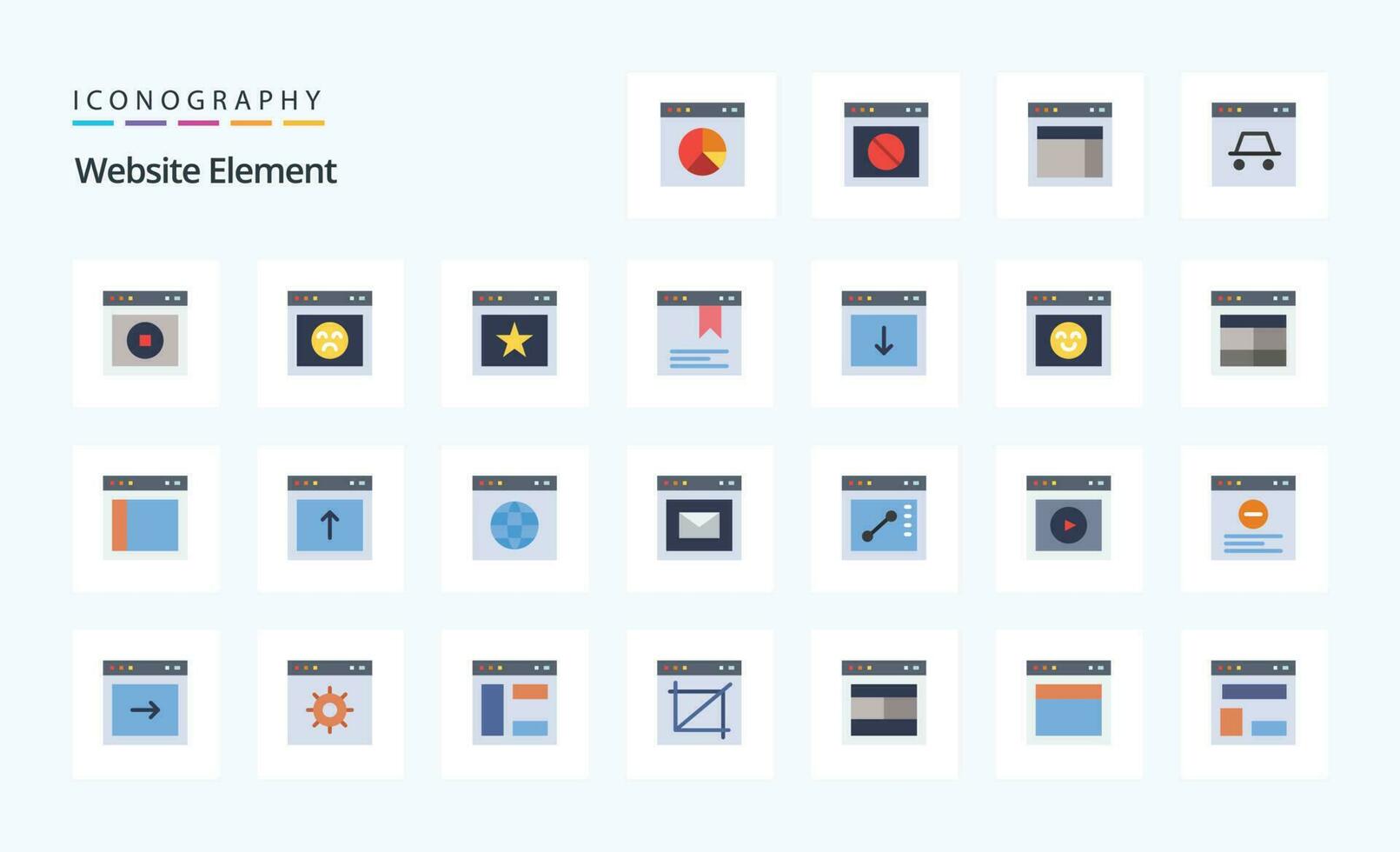 pacote de ícones de cores planas de 25 elementos do site vetor