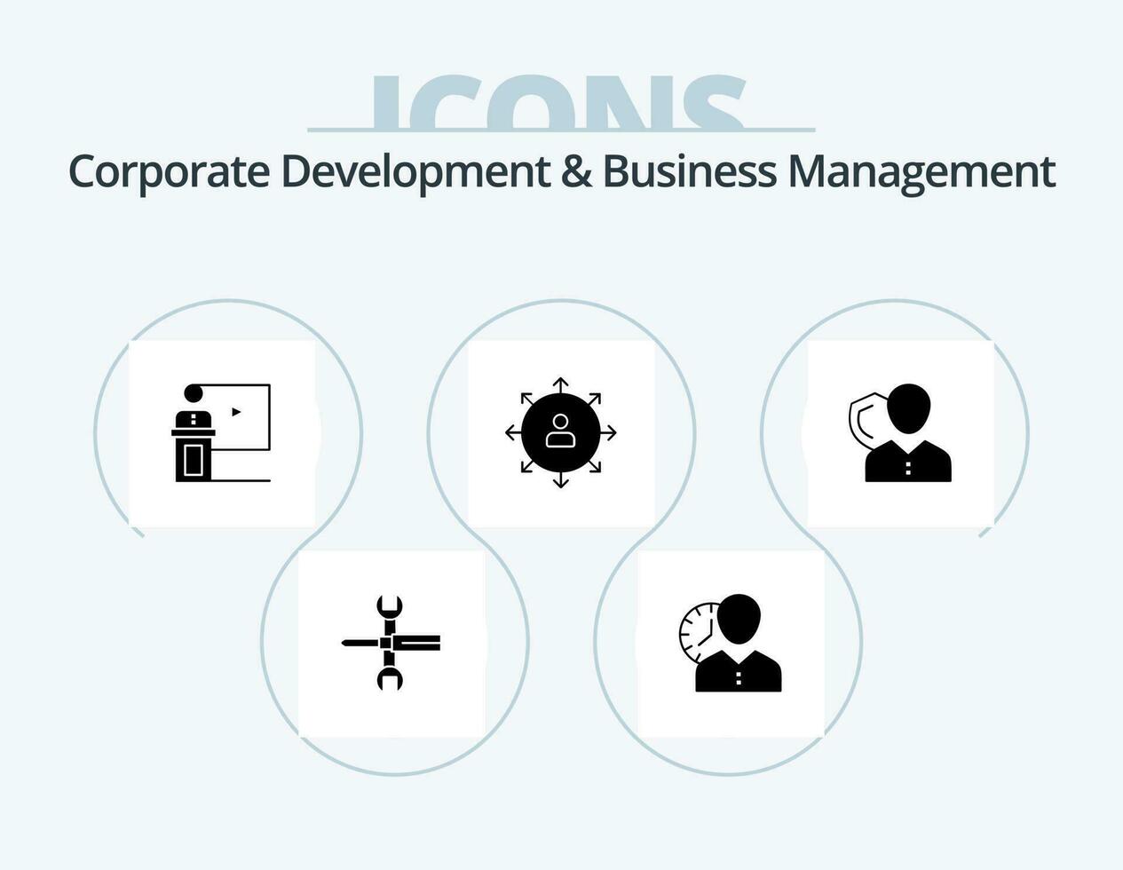 corporativo desenvolvimento e o negócio gestão glifo ícone pacote 5 ícone Projeto. apresentação. negócios. cara. conferência. cronometragem vetor