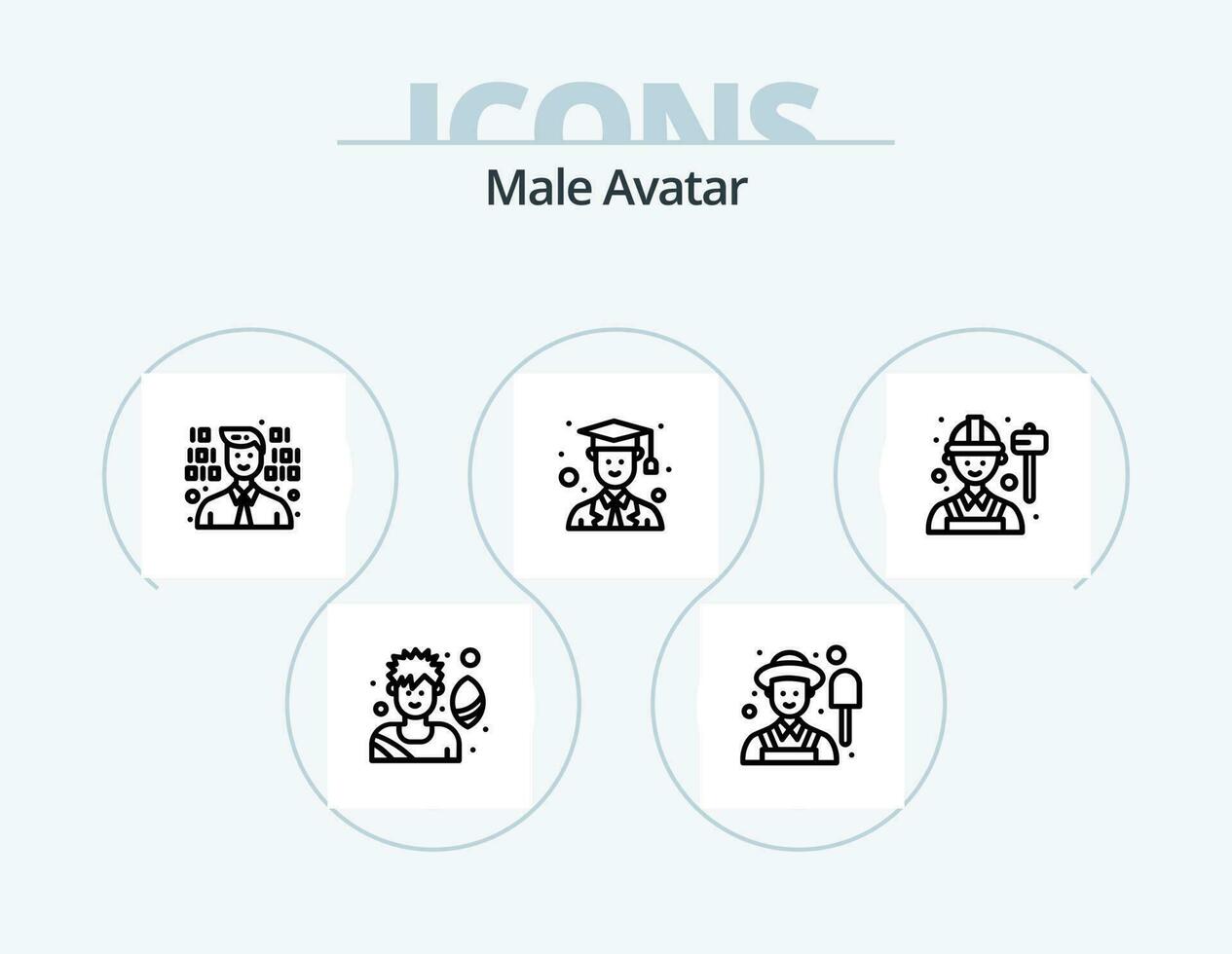 masculino avatar linha ícone pacote 5 ícone Projeto. trabalhador. funcionário. coordenador. jardim. agricultor vetor