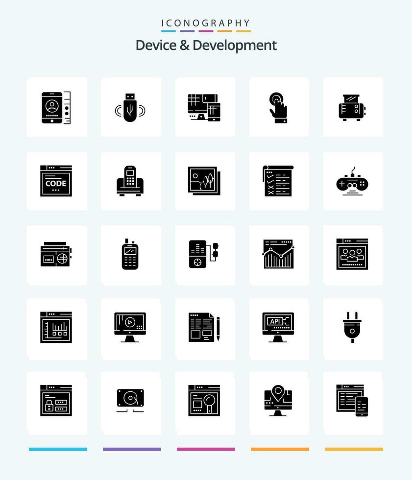 criativo dispositivo e desenvolvimento 25 glifo sólido Preto ícone pacote tal Como torrada máquina. tecnologia. computador. interface. toch vetor