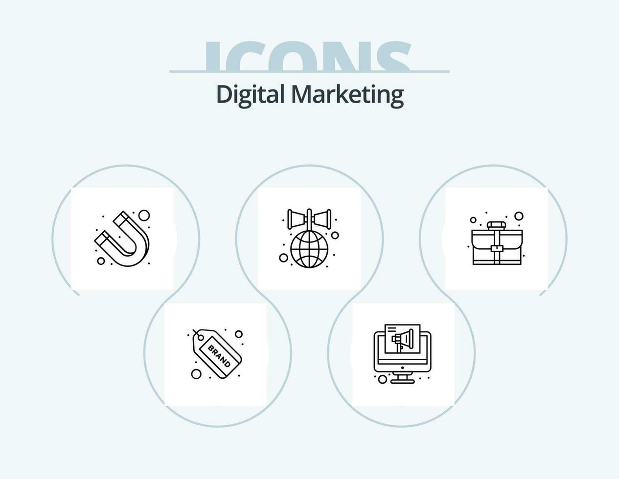 digital marketing linha ícone pacote 5 ícone Projeto. pesquisar. conexão. Prêmio. dinheiro. o negócio vetor