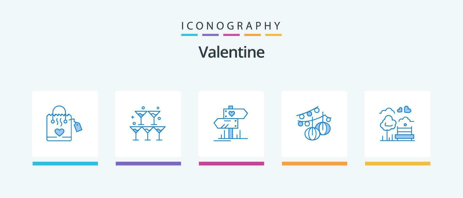 namorados azul 5 ícone pacote Incluindo árvore. lanterna. direção. pendurado. decoração. criativo ícones Projeto vetor