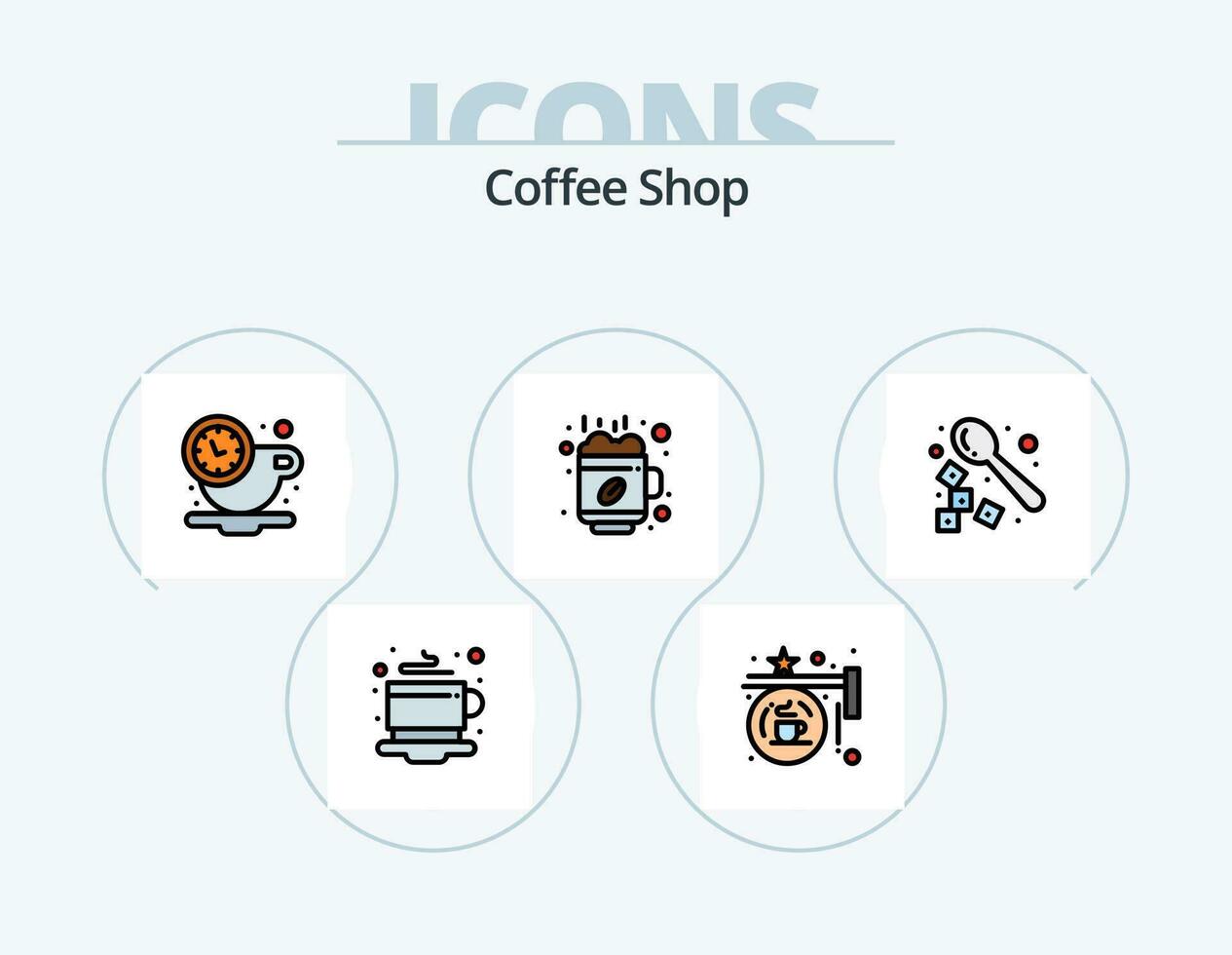 café fazer compras linha preenchidas ícone pacote 5 ícone Projeto. café. bar. borda. placa borda. copo vetor