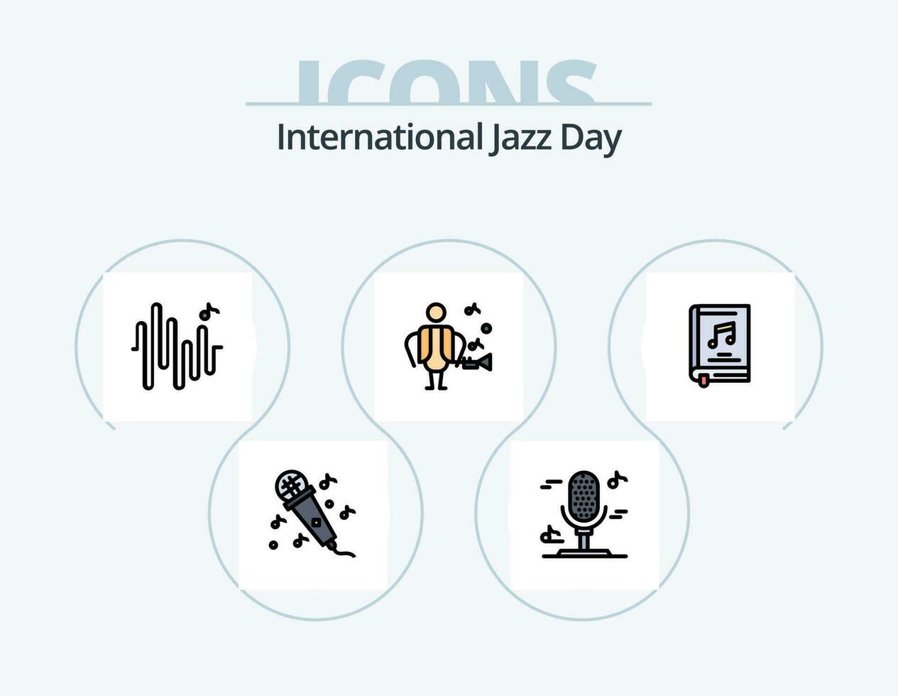 internacional jazz dia linha preenchidas ícone pacote 5 ícone Projeto. . seno . multimídia. música . som vetor