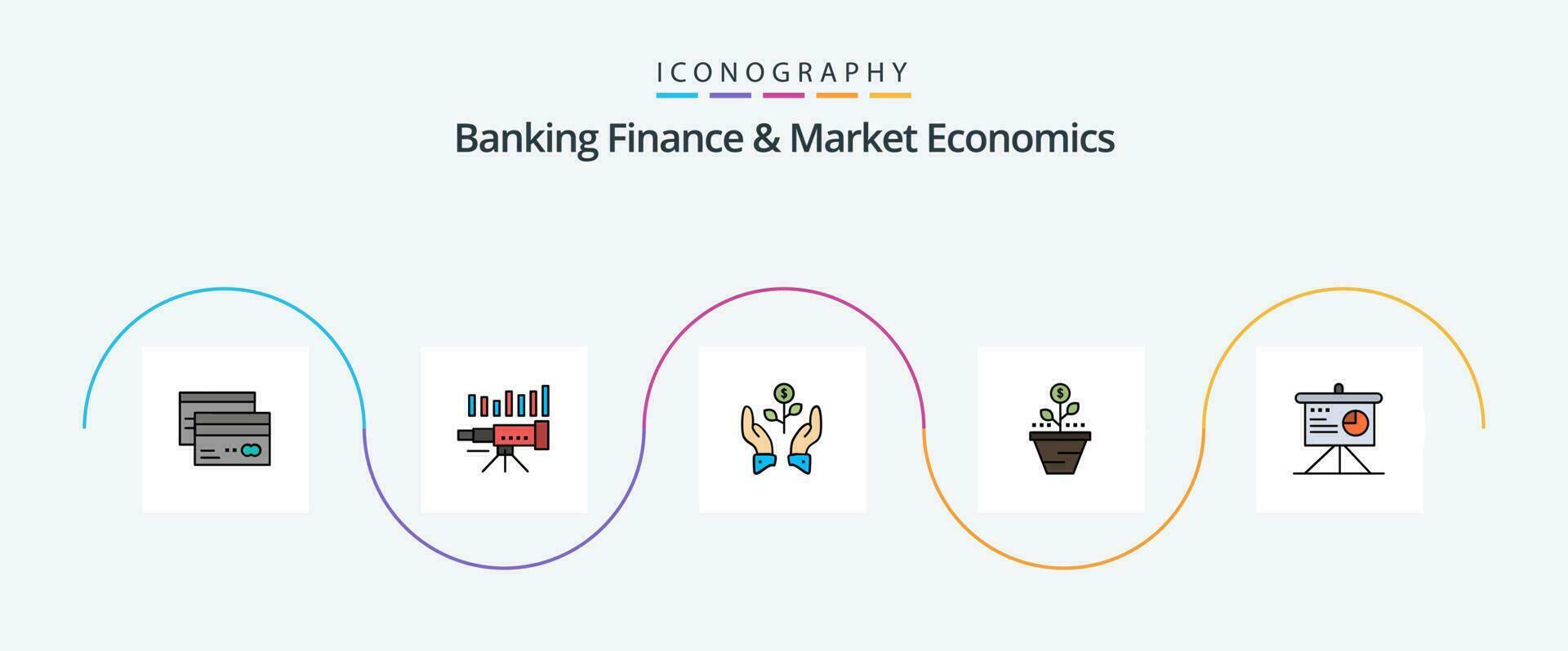 bancário finança e mercado economia linha preenchidas plano 5 ícone pacote Incluindo crescente. negócios. negócios. crescimento. tendência vetor