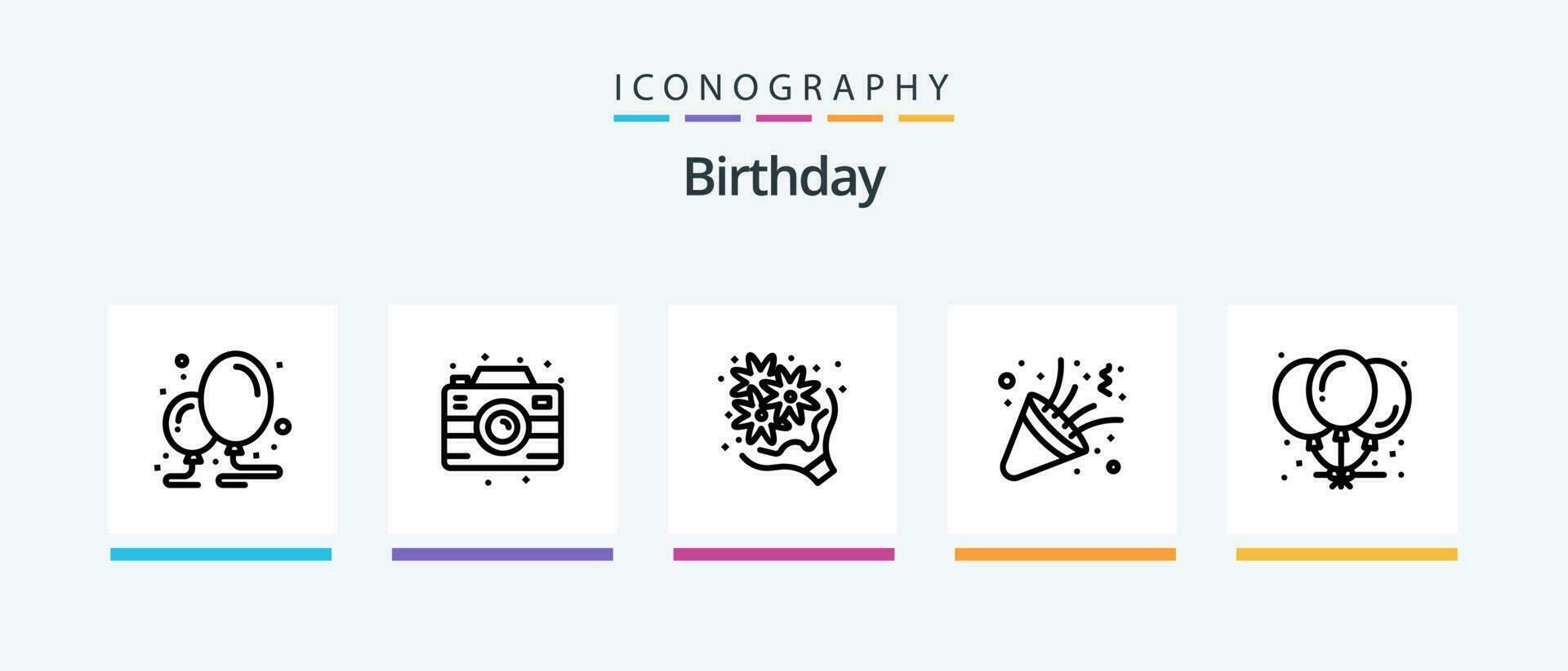 aniversário linha 5 ícone pacote Incluindo Festa. calendário. música. aniversário. aniversário. criativo ícones Projeto vetor