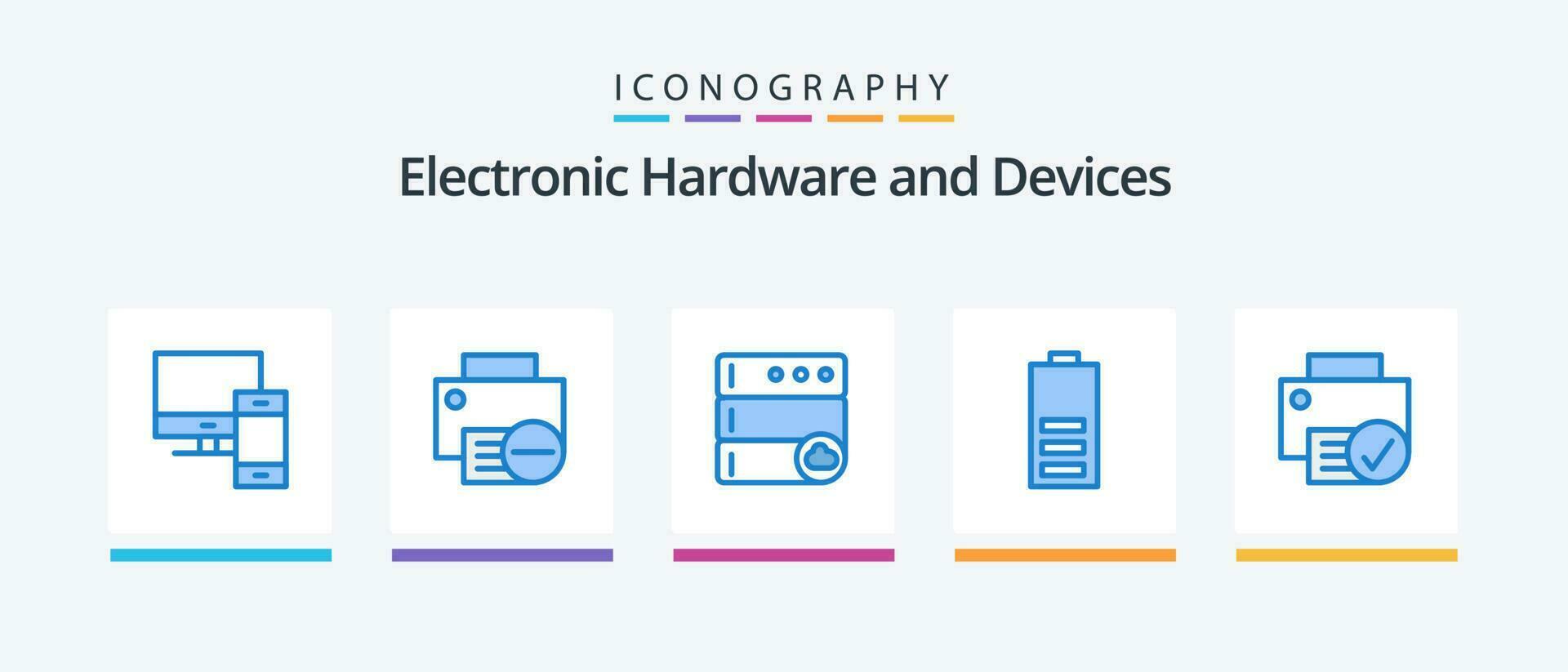 dispositivos azul 5 ícone pacote Incluindo metade. eletricidade. hardware. elétrico. servidor. criativo ícones Projeto vetor