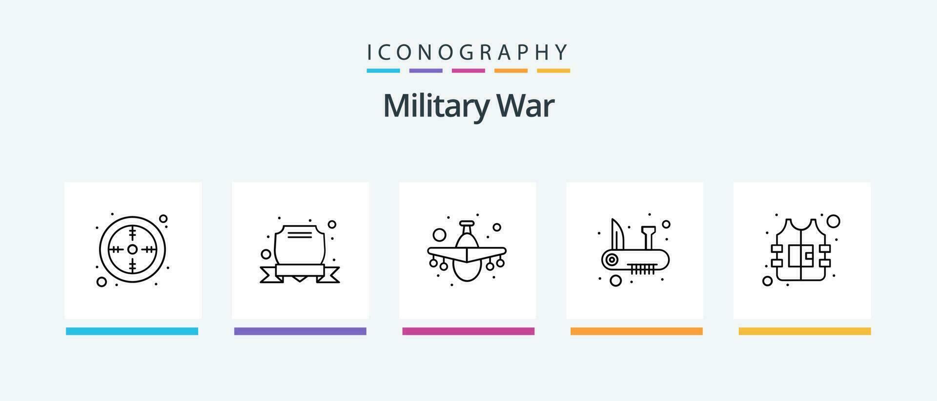 militares guerra linha 5 ícone pacote Incluindo investigação. militares. exército. capacete. equipamento. criativo ícones Projeto vetor