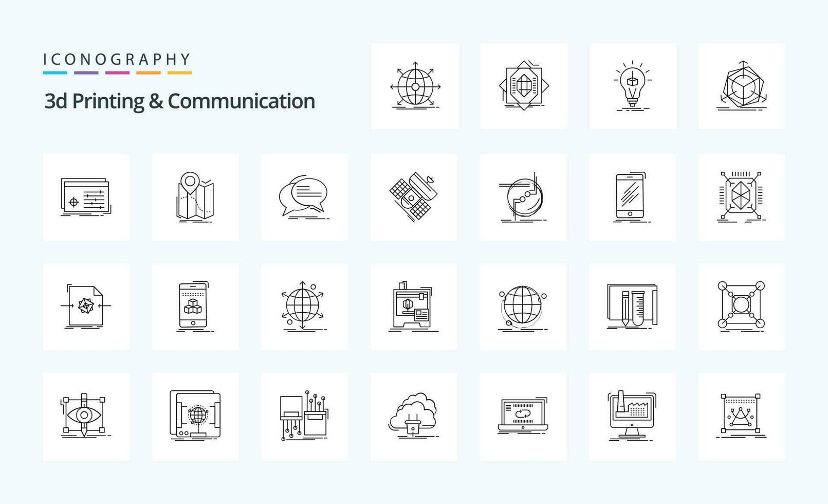 25 3d impressão e comunicação linha ícone pacote vetor