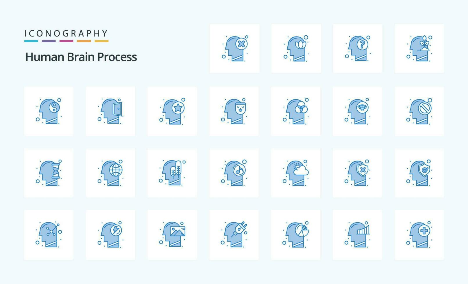 25 humano cérebro processo azul ícone pacote vetor