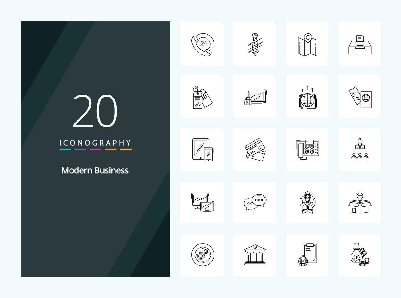 20 ícones de contorno de negócios modernos para apresentação vetor