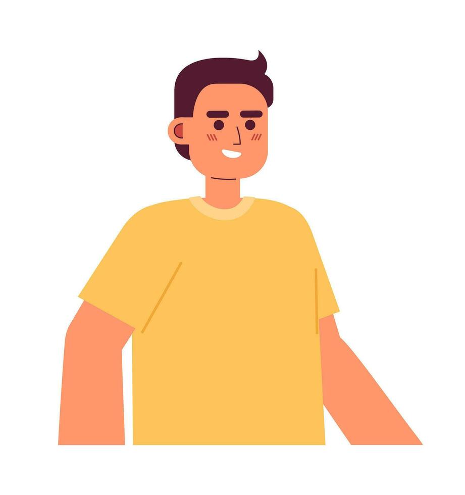 positivo jovem caucasiano homem semi plano cor vetor personagem. editável metade corpo do alegre pessoa em branco. simples desenho animado local ilustração para rede gráfico Projeto