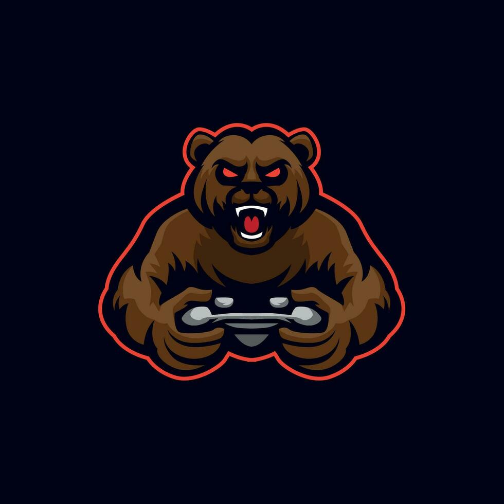 Urso com console jogos mascote logotipo vetor