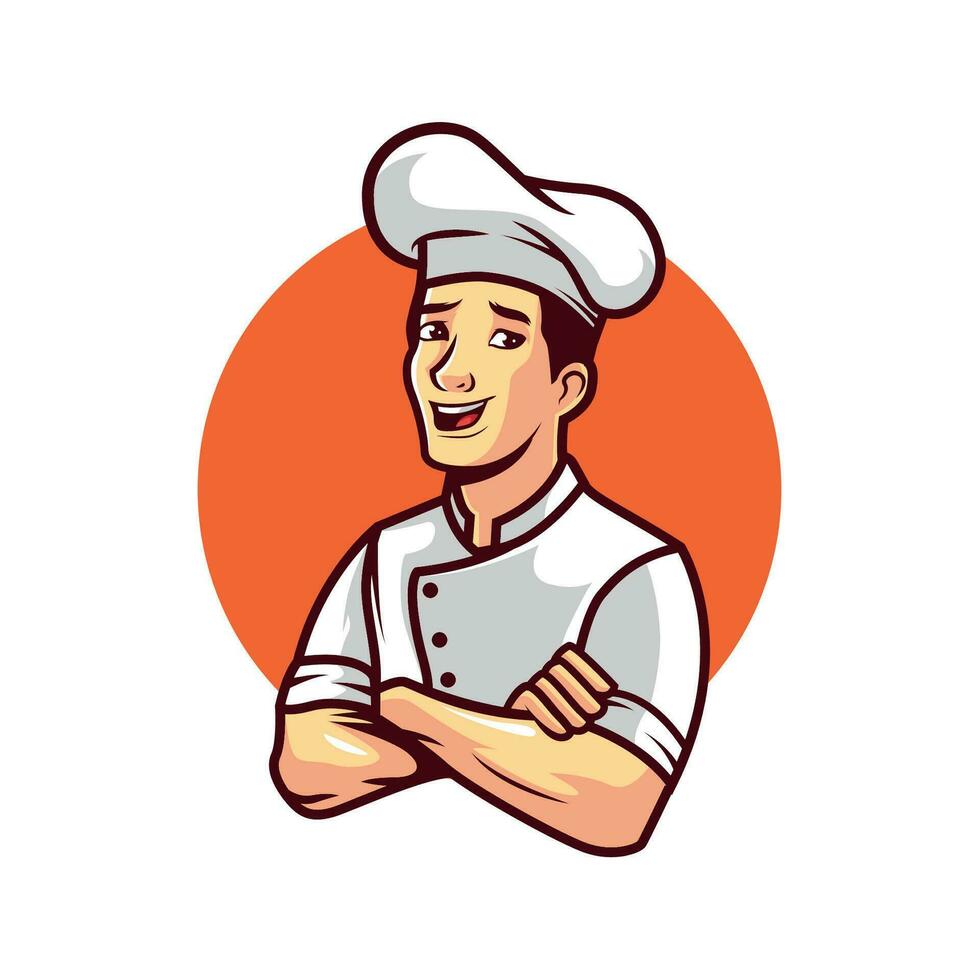 chefe de cozinha mascote logotipo com mão cruzada vetor
