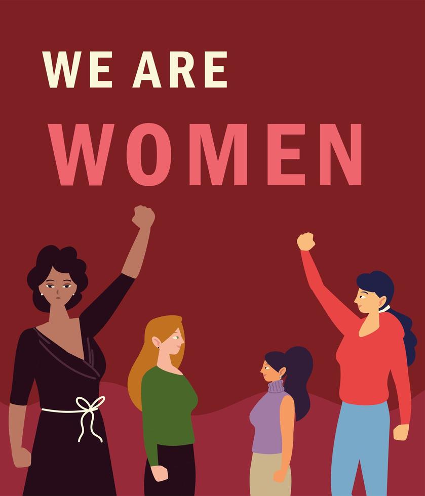 nós somos mulheres, grupo feminino em pé, mãos levantadas, poder vetor
