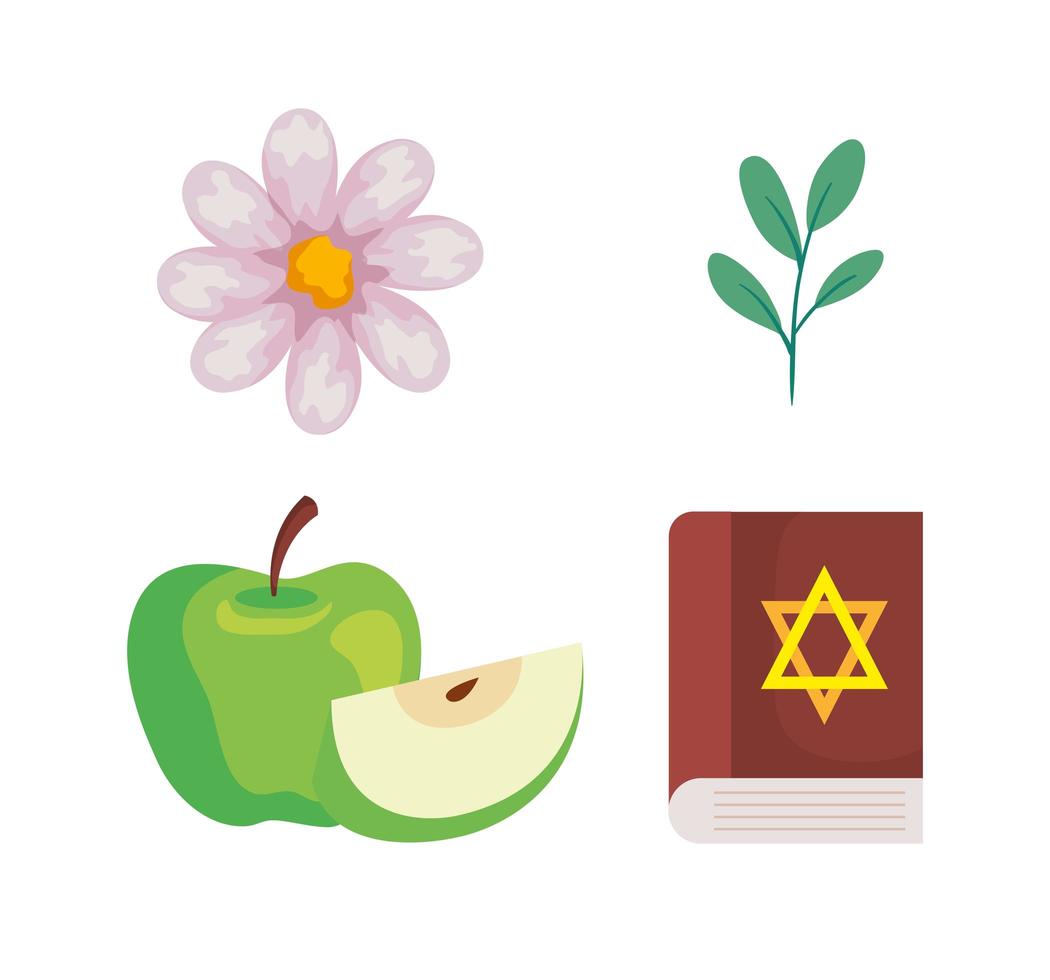 conjunto de ícones, celebração de Rosh Hashaná, ano novo judaico vetor