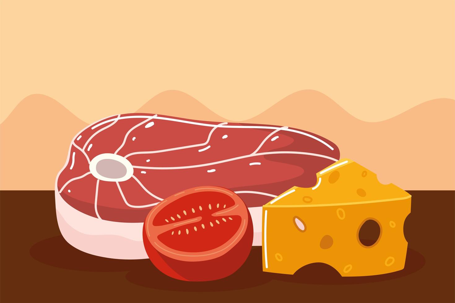 carne, tomate e queijo vetor