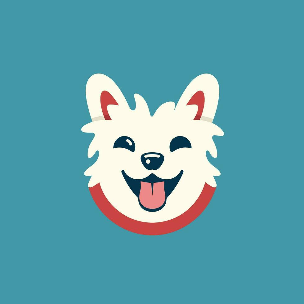 cachorro face rir logotipo e branco fundo vetor