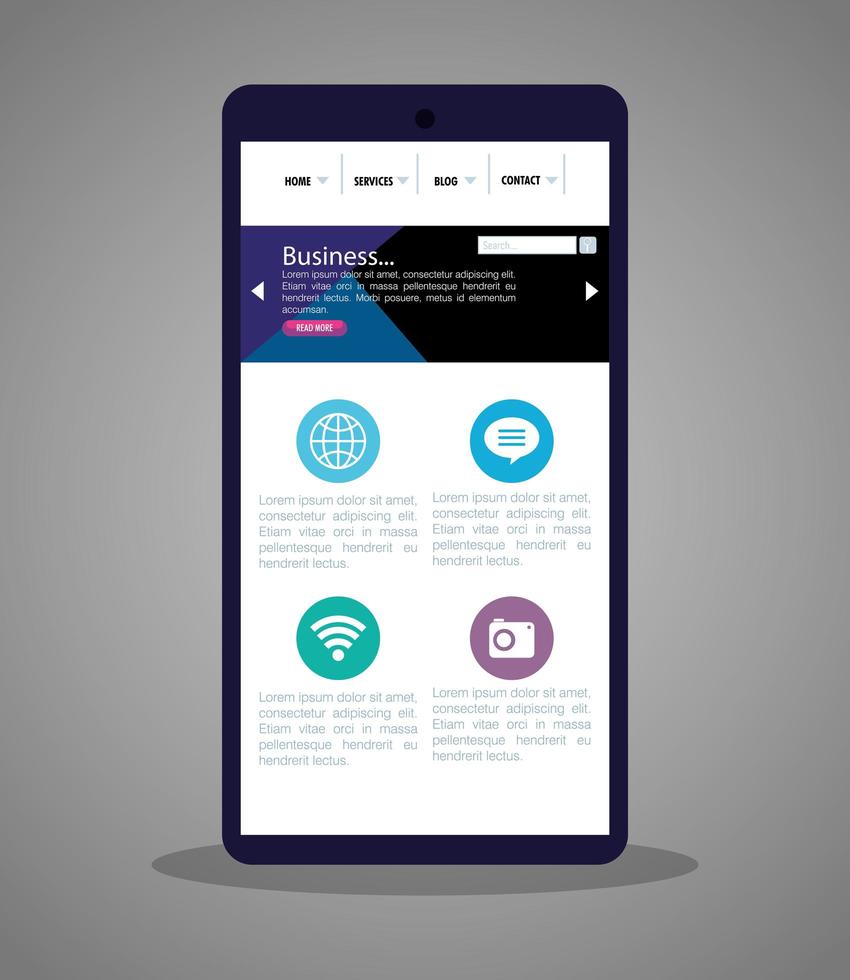 mockup responsive web, conceito de desenvolvimento de site em smartphone vetor