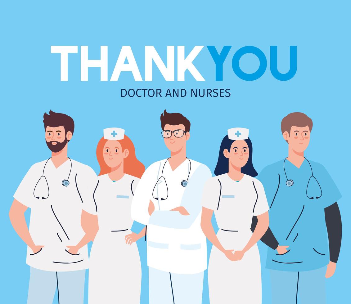 obrigado médicos e enfermeiras que trabalham em hospitais, lutando contra o coronavírus covid 19 vetor