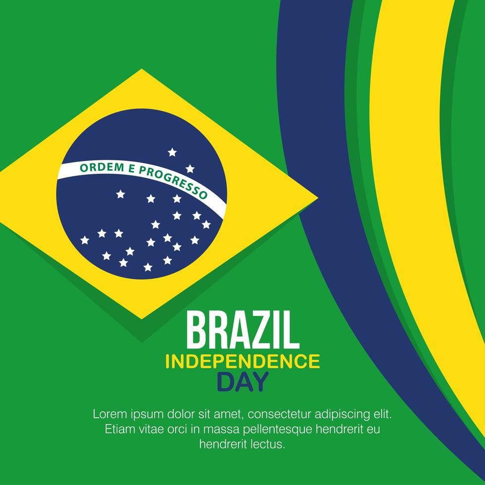 bandeira da celebração da independência do Brasil, com decoração do emblema da bandeira de ícones vetor