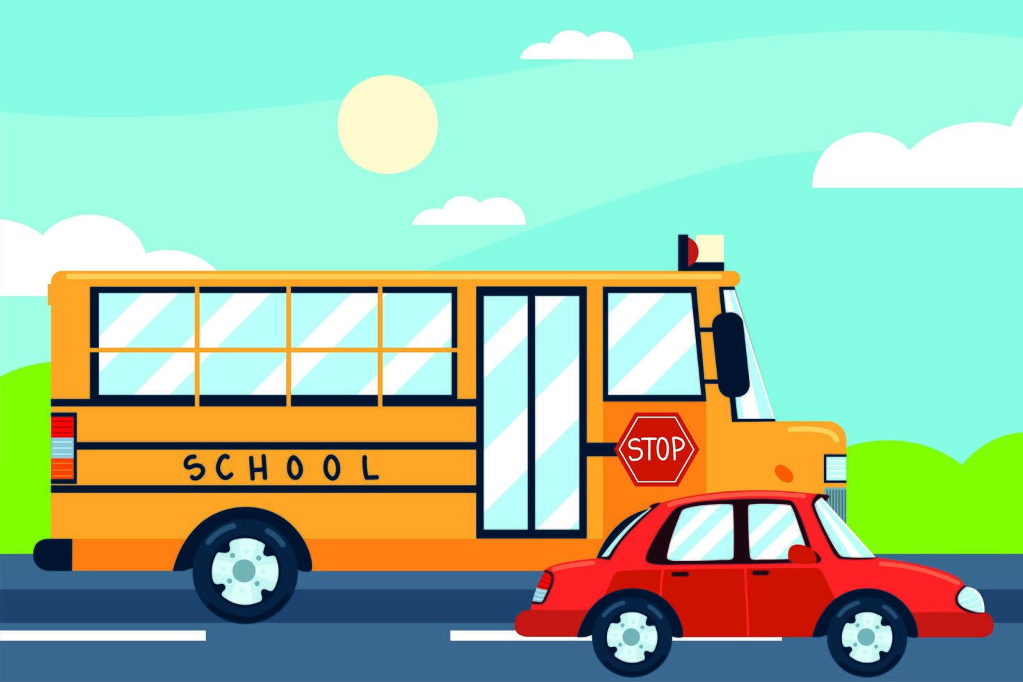 ônibus escolar e carro vetor