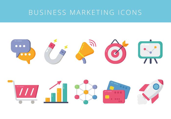 Ícones de elementos de marketing de negócios vetor