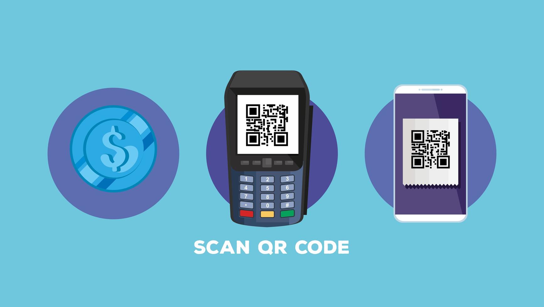 escanear código qr com dataphone e smartphone vetor