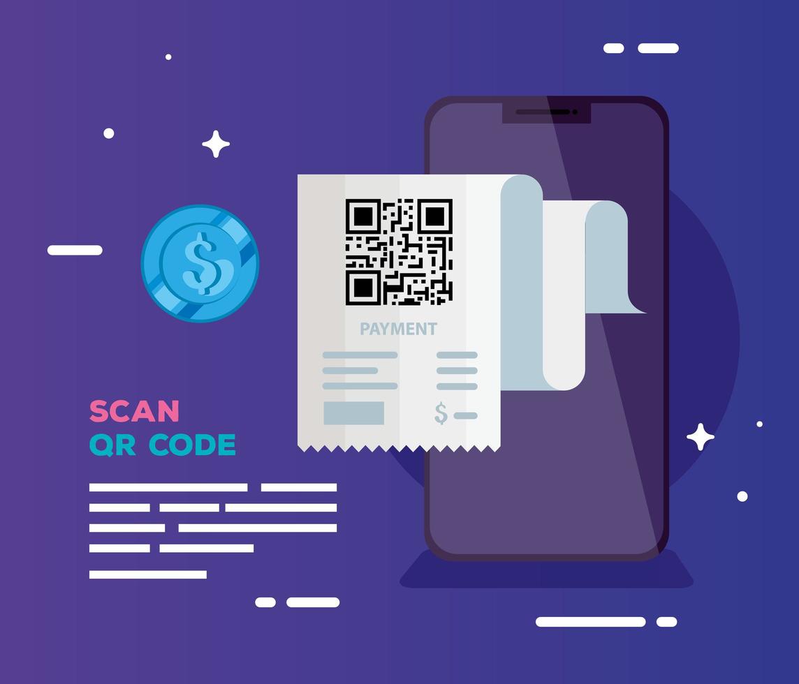 smartphone com código de digitalização qr vetor