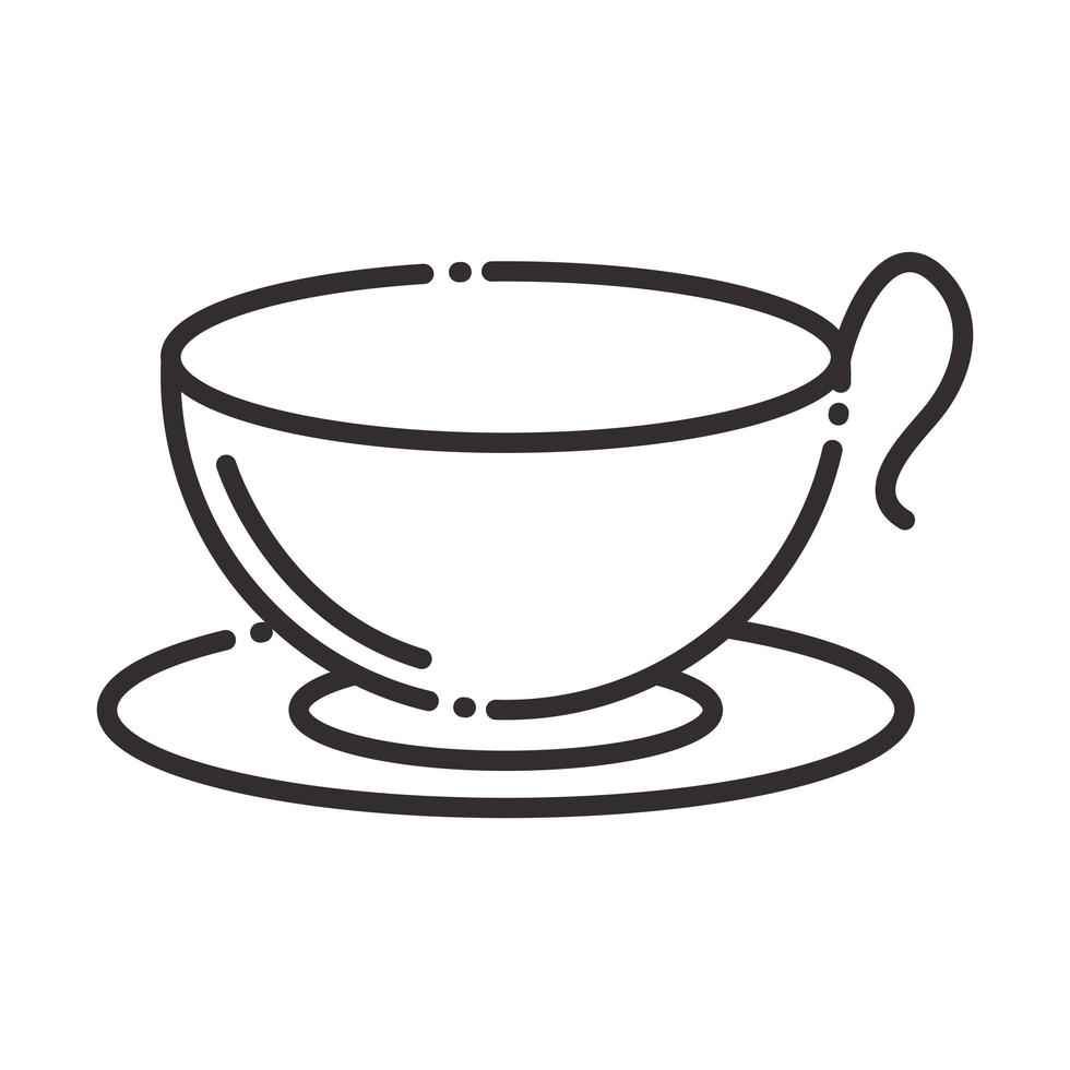 chef xícara de café no ícone de estilo de linha de utensílio de cozinha de prato vetor