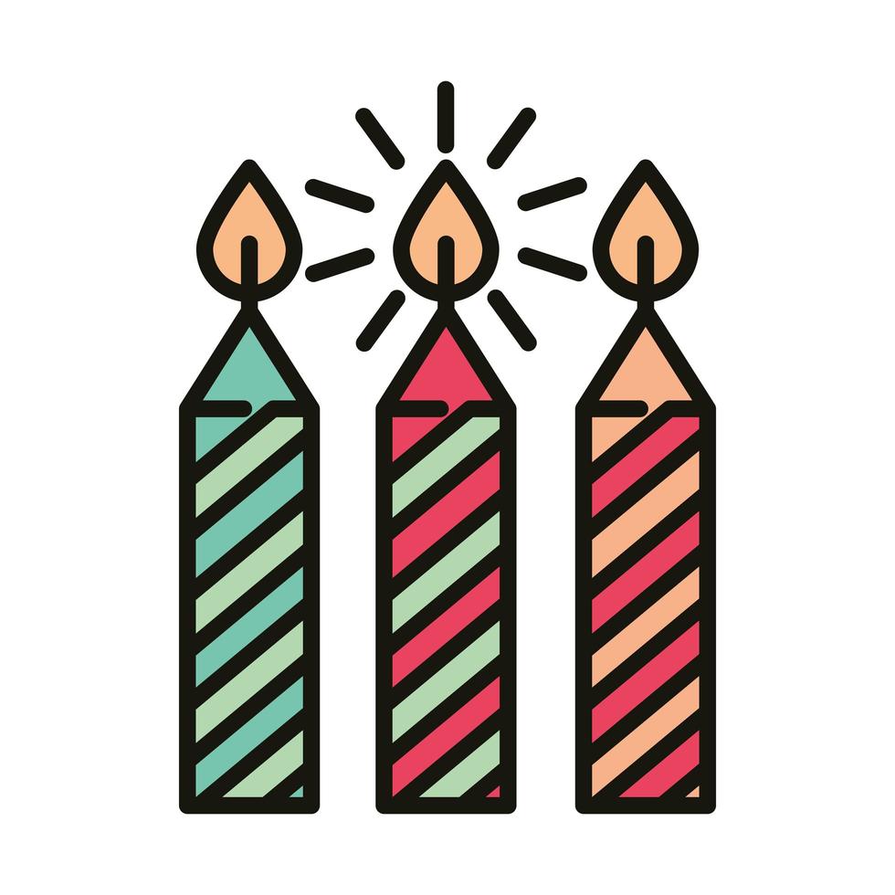 feliz aniversário velas listradas decoração celebração linha de festa e estilo de preenchimento vetor