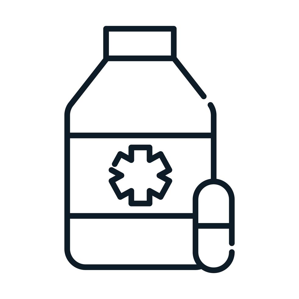 ícone de linha de medicamento de frasco e cápsula saúde vetor