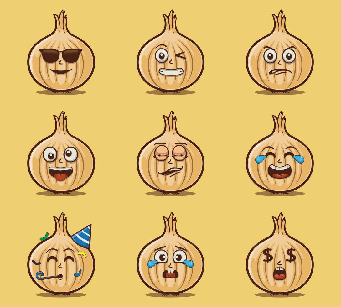 fofa e kawaii alho legumes emoticon personagem expressão ilustração conjunto vetor