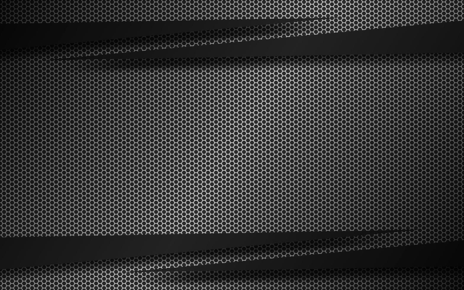 fundo de material preto e cinza com setas escuras e malha hexagonal de metal. modelo moderno para o seu negócio e projetos. fundo widescreen abstrato vetor