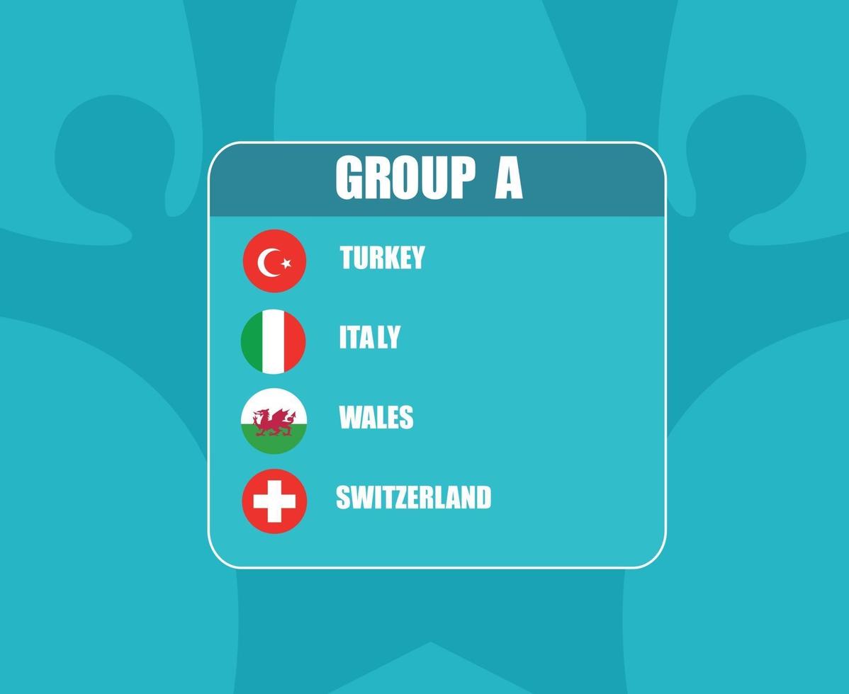 times de futebol europeu 2020..final de futebol europeu.grupo a turquia wales italia suíça vetor